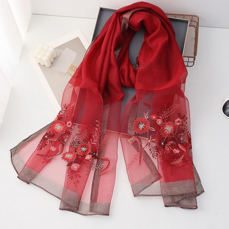 Seidenwollschal Damen Hijab Pashmina Schals Wickeltuch Luxuriöses Bandana Decke Blumenmuster Pashmina Stickerei Schals Foulard Modemarke