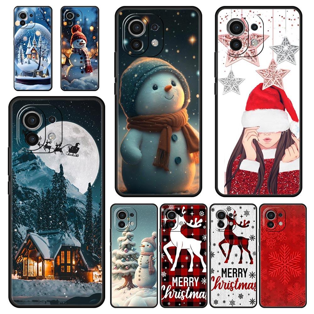Phone Case For Xiaomi Mi 14 13 12 11 Lite 13T 12T 11x 11T 10T Pro 9T Note 10 Lite Silicone Black Cover Christmas Graphic Printed