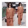 2025 Women's Retro Fashion Casual Two-Piece Set: Top & Wide-Leg Pants