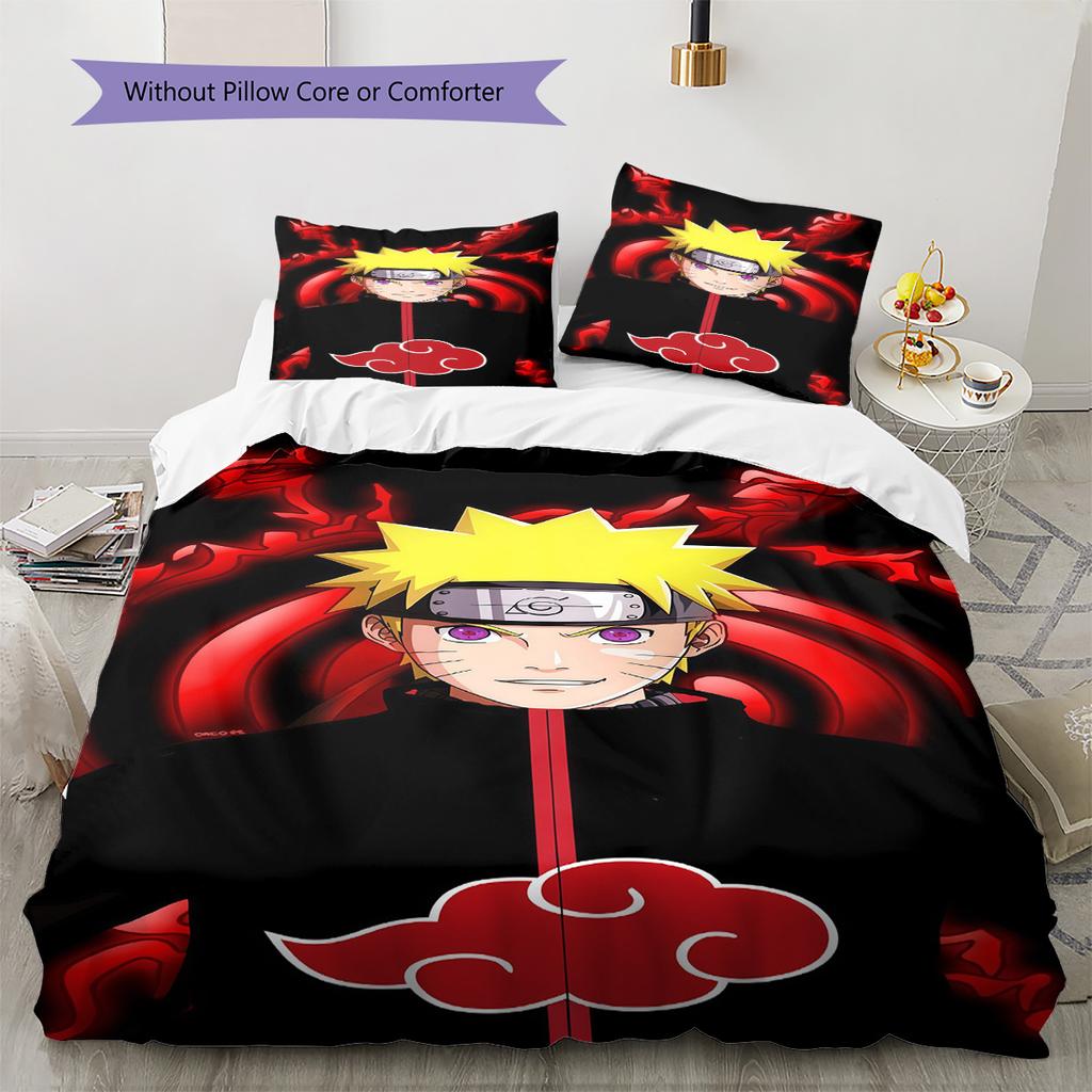 Naruto Cloud Power Pattern Bedding Quilt Set Quilt Cover Pillowcase Home Birthday Gift(1 * Duvet Cover + 2 * Pillowcase, Without Core)