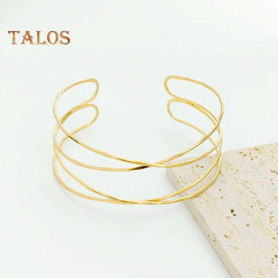 2 Pcs Women Bracelets Double-layer Open Adjustable Polished Anti-slip Exaggerated Style Solid Color Metal Arm Cuffs Lady Jewelry