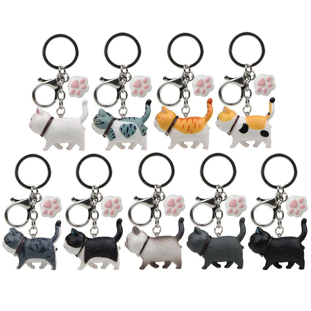 Cute Cartoon Orange Black Gray White Cat And Paw Pendant Keychain Gift For