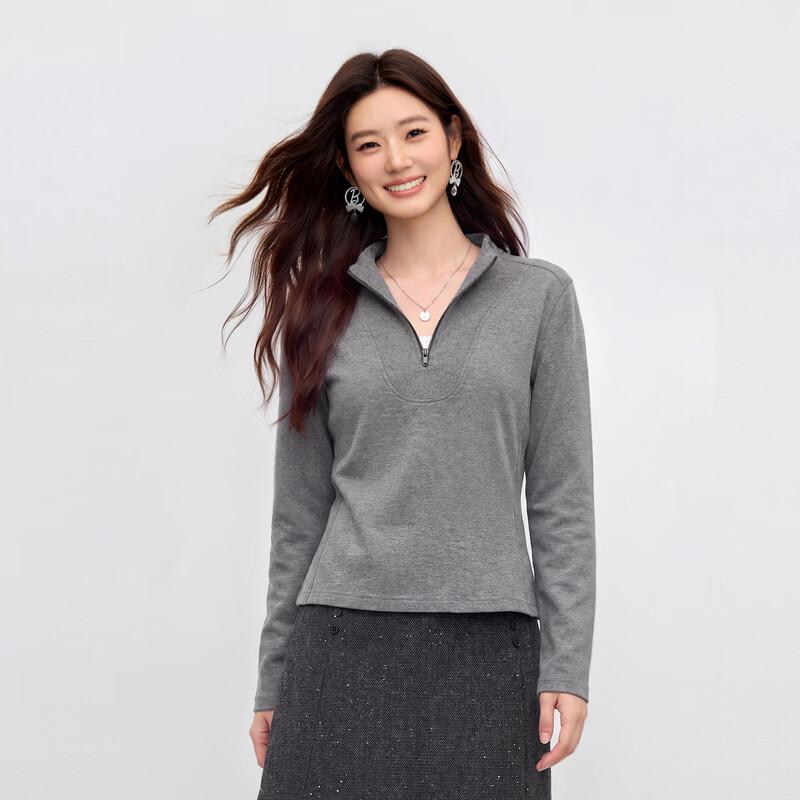 Qiushuiyiren Women's Half-Zip Mock Neck Brushed Knit Sweatshirt