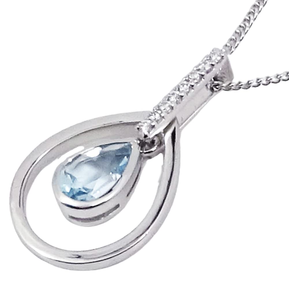 SV Natural Blue Topaz Pendant - Pear-Shaped Single Stone - Cubic Zirconia (CZ) 8 Stones [Jewelry]