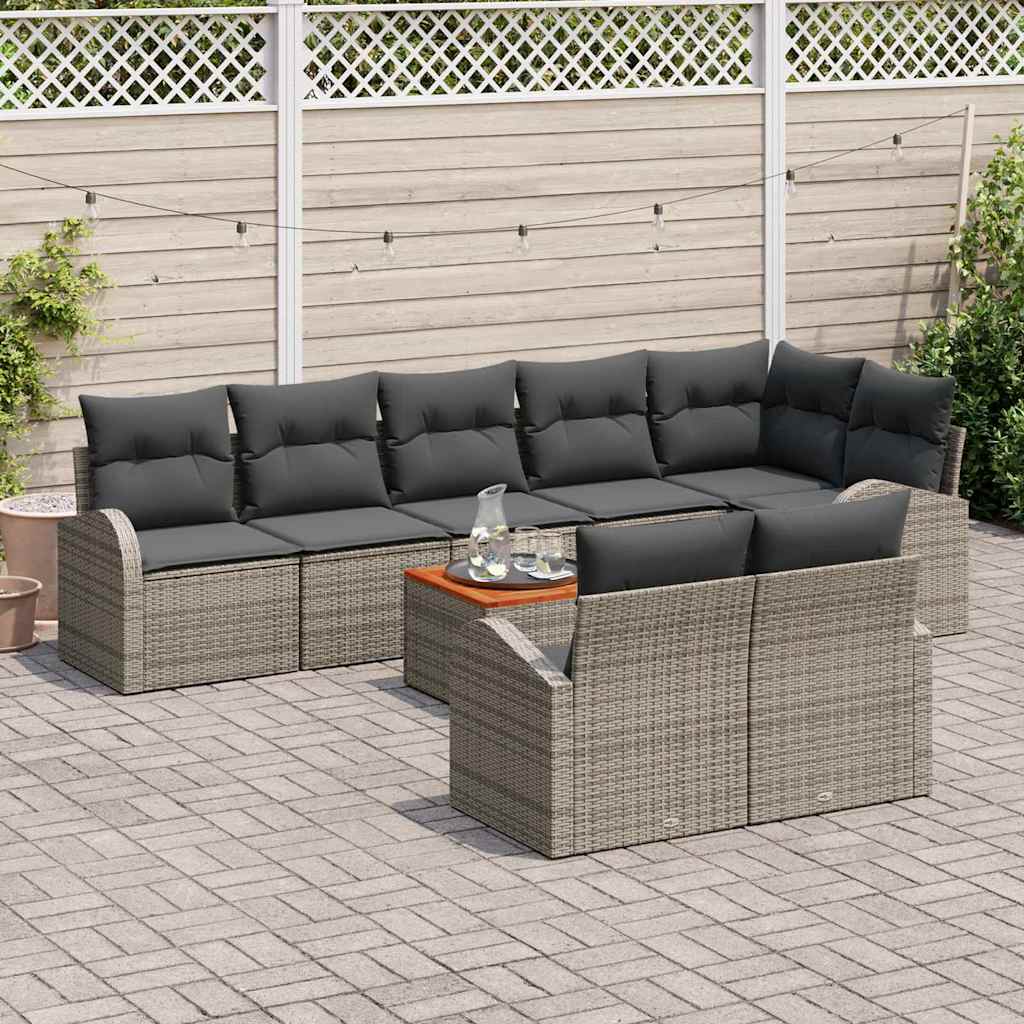 Garden Sofa Set with Cushions 9 Pcs Grey Poly Rattan
