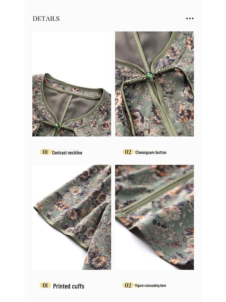 2025 Sommer Übergröße Chiffonbluse für Frauen mittleren Alters – Chinesischer Druck, Lässige Passform