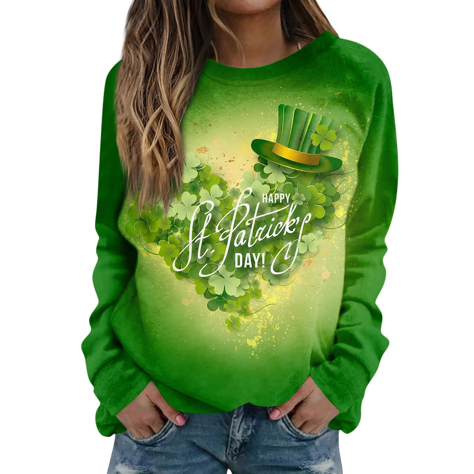 

Жіноча футболка Clovers Print 2024 Happy St. Топи з круглим вирізом і довгими рукавами на День Святого Святого Святого Святого Патріка. Пуловери з принтом 3D конюшини Femme XXL