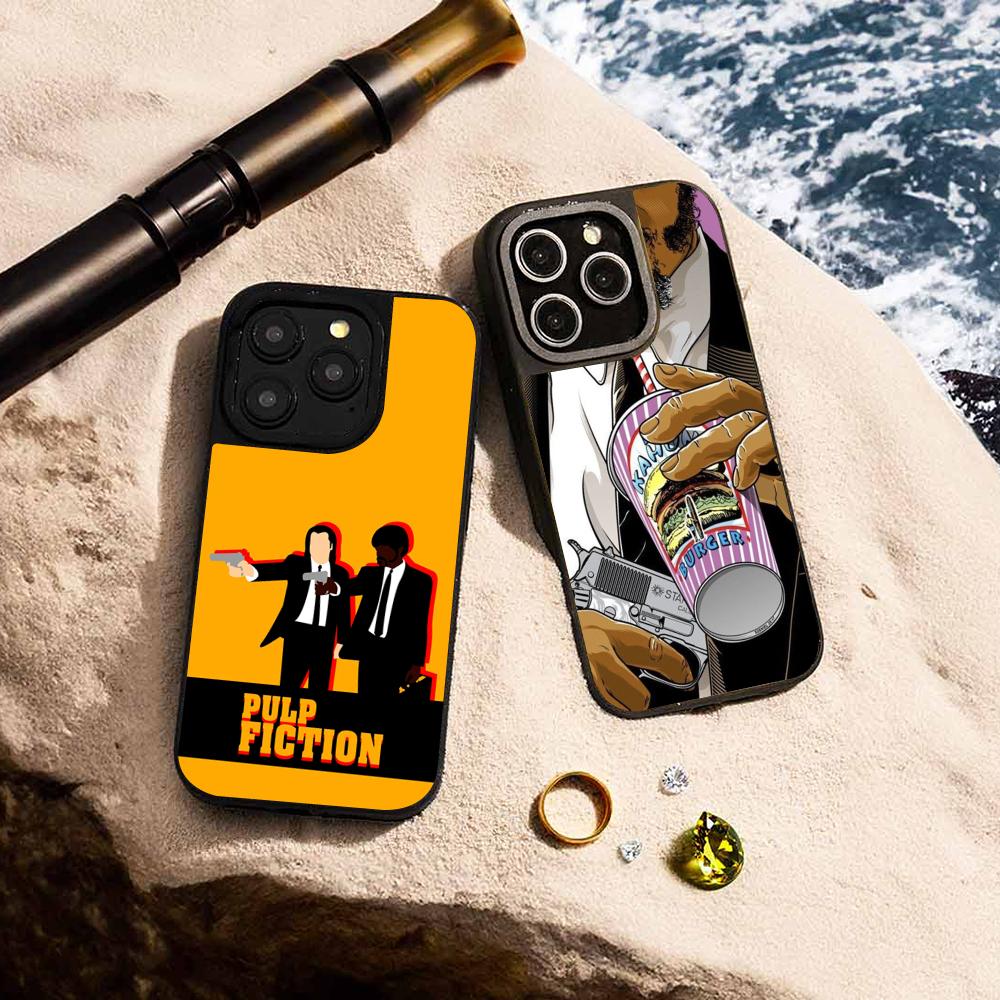 Classic Movies Pulp Fictions Poster Phone Case for iPhone 17 16 E 15 14 13 12 Pro Max Sheepskin Silver-edged Protective Case
