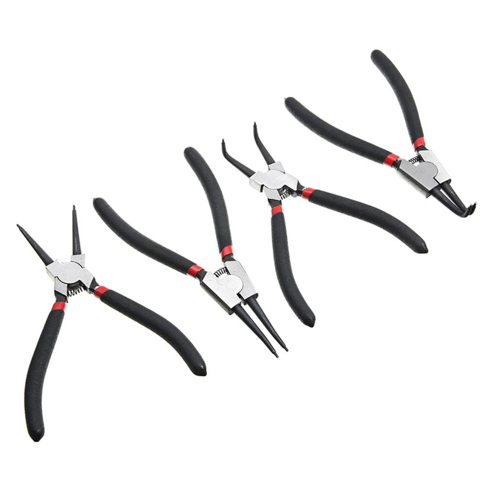 7 Inches Long Nose Plier,4Pcs Circlip Plier Set,Inner Outer Staight Bent,Plier Retaining Snap Ring Remover Tool