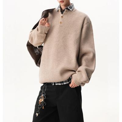Amerikaanse Retro Henley Kraag Knopen Trui Mannen Vrouwen Winter Los Slouchy Lange Mouwen Basis Pullover Gebreide Kleding