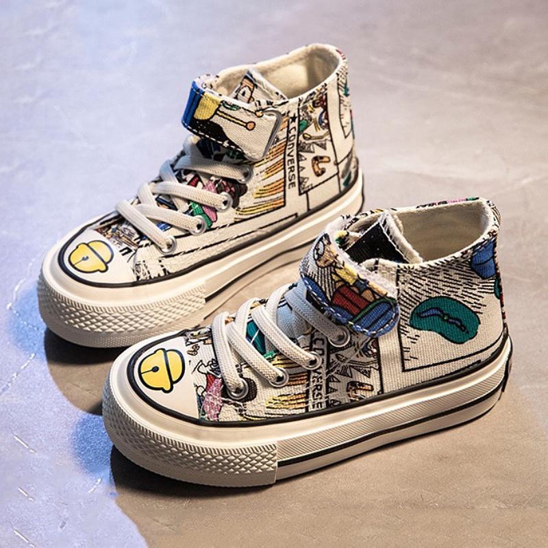 

Детская мода, высокие парусиновые туфли с граффити, новинка 2023, повседневная обувь, модная обувь 30 бежевый