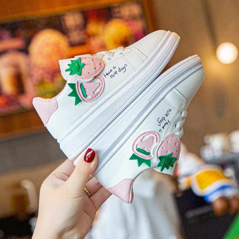 2025 spring and autumn new student flat white shoes girls casual sports shoes white running 3-12 years old board shoes