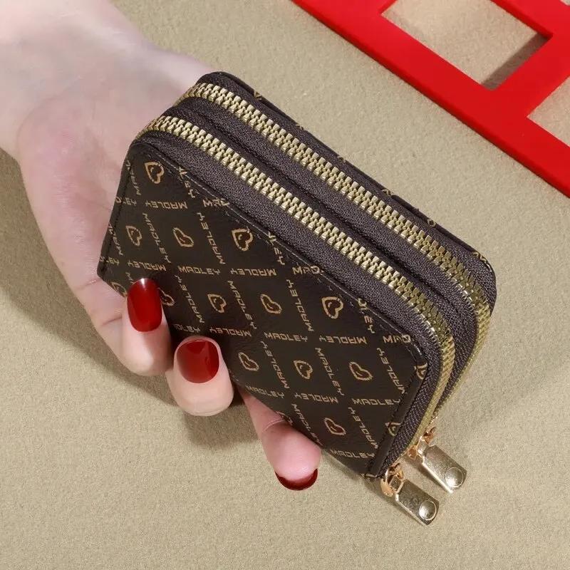 Women's Short Wallet Large Capacity Multiple Card Slots Coin Purse Card Holder With ID Window Zipper Card Cases Holder Student Handbag