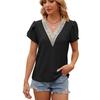 Spring Summer Women's Lace Patchwork V-neck Loose Short Sleeve T-shirt