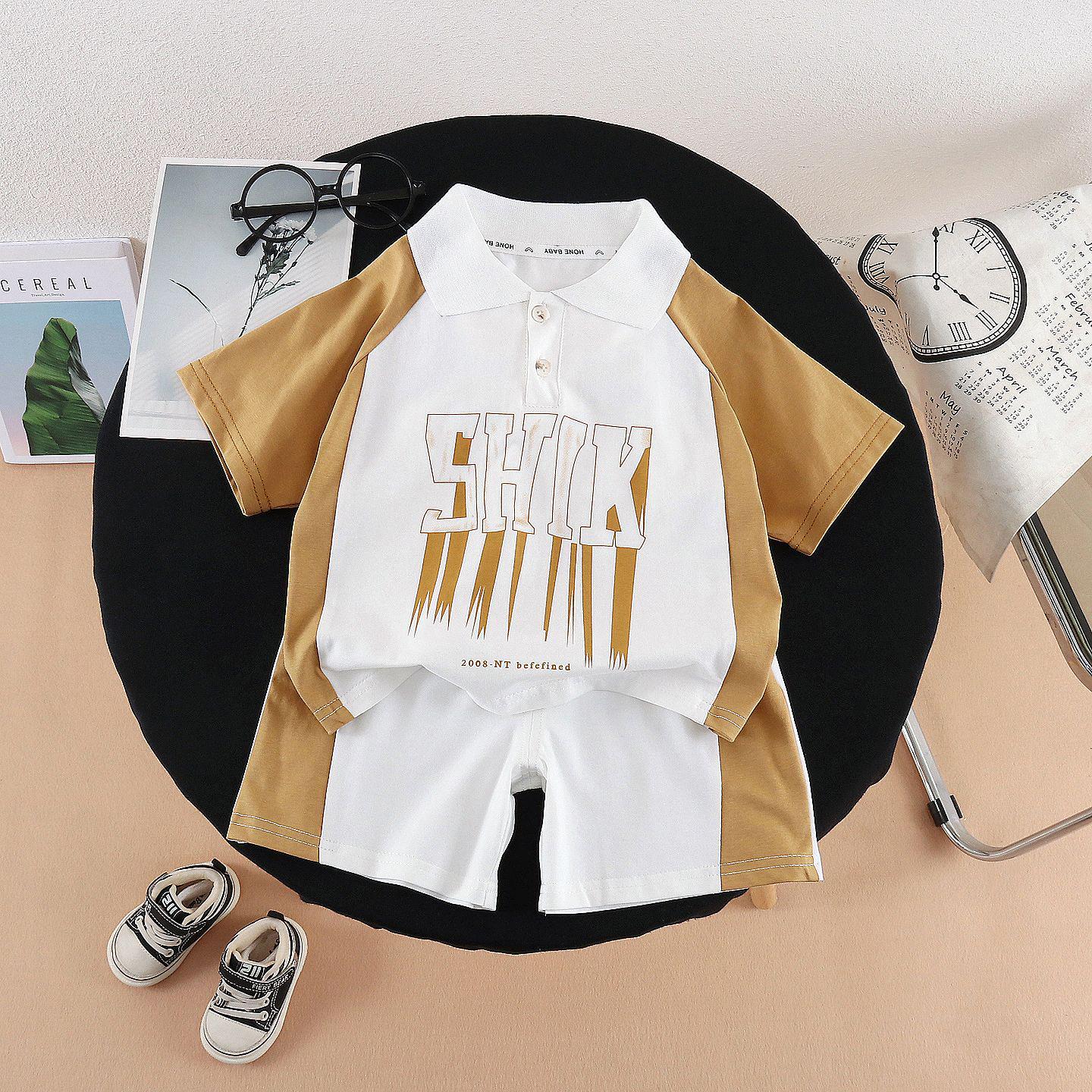 Boys Stylish Color Block Polo Shirt & Shorts Set - Summer 2026 Collection 120 cm жёлтый/имбирный