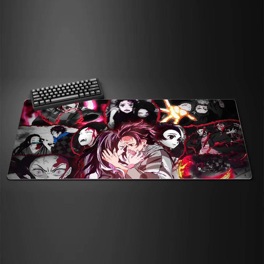 Tappetino Mouse per Gaming Anime Demon Slayer, Tappetino Grande per Tastiera e Scrivania in Gomma con Bordo Cucito da 2MM