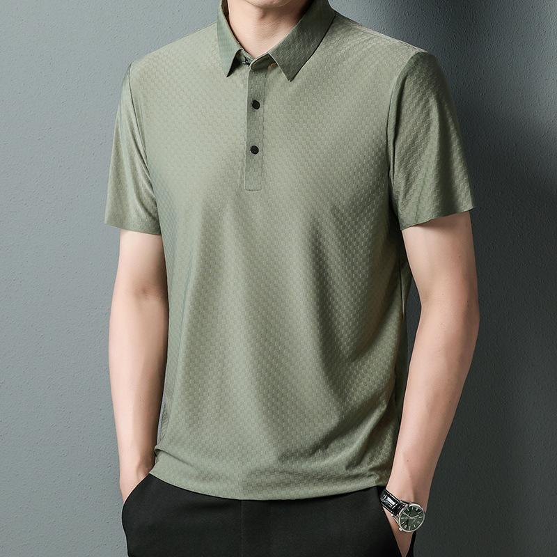 Summer New Seamless Short-sleeved Men's Solid Color Fashion Casual Lapel Middle-aged Men's T-shirt