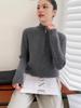 Women's 100% Wool Cable Knit Sweater: Autumn/Winter Seven-Stitch Thickened Half-High Collar with Half-Zip & Long Sleeves