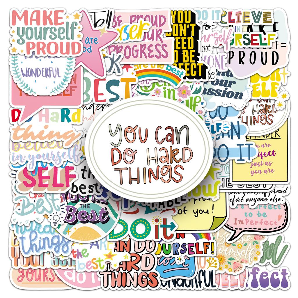 50 Stück Ermutigung für dich selbst Graffiti-Aufkleber Personalisierte englische kurze Sätze Dekorative Handyhülle Koffer Wasserbecher Aufkleber