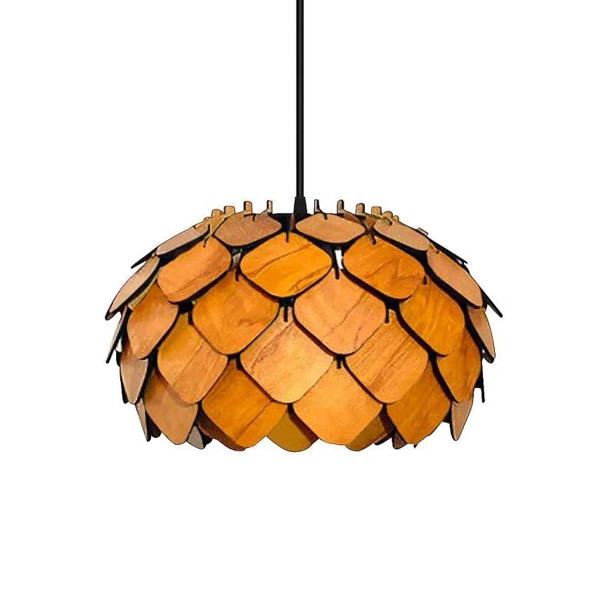 Wooden Pinecone Ceiling Light | lamp for Living Room | Rattan Hanging lamp for Drawing Room, Dining Room