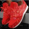 Fashion Women Flat Glitter Sneakers Casual Female Mesh Lace Up Bling Platform Comfortable Plus Size Vulcanized Shoes 2024 Soft Knitting