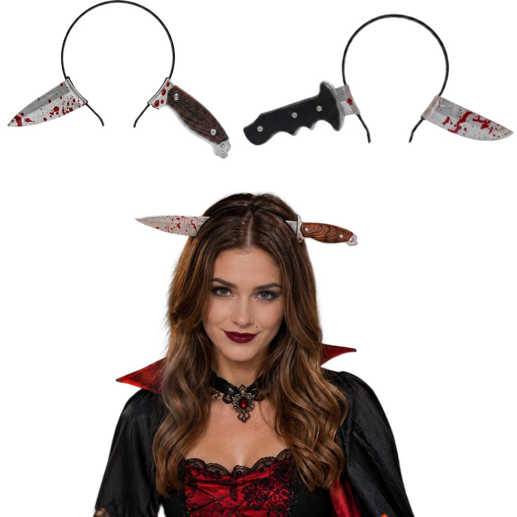 Halloween Headband with Fake Knife Prop Attached Costume Accessory for Party and Event Use Durable Lightweight Design