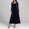 Women's Fashion Casual V-neck Velvet A-line Dress With Elegant Long Sleeves, Solid Color
