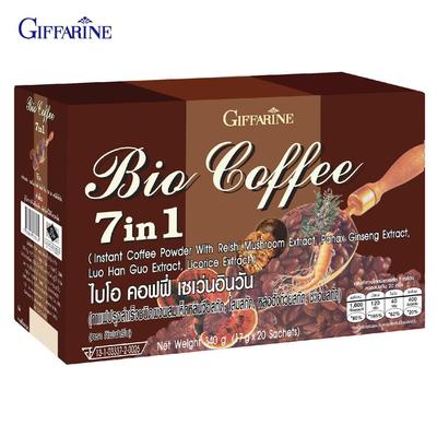 Giffarine Bio Káva 7 v 1 So zníženým obsahom cukru 4-bylinná Ganoderma, Ženšen, Hang Guai a Sladké drievko 20 vrecúšok 31214 - Thajská