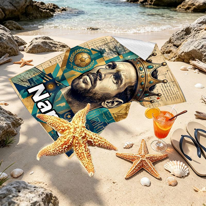 Serviette de plage personnalisée avec nom, impression Leo Messi, pour voyage, camping, fête à la plage, décoration intérieure, cadeau d'anniversaire pour la famille et les amis
