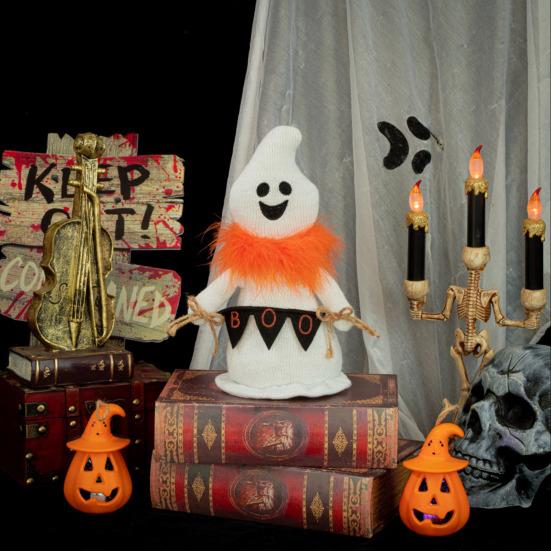 1/2Pcs Ghost Figure Plush Fabric Halloween Hanging Ornament Orange Black Scarf Ghost Figurine Ghost Doll Decoration