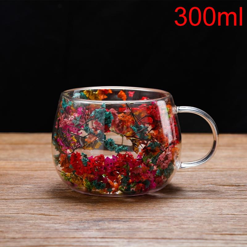 1Pcs Dried Flower Decorative Milk Tea Cup 150/300Ml Double-Layer Dried Flower Glass Cup High Temperature Resistant Coffee Cup