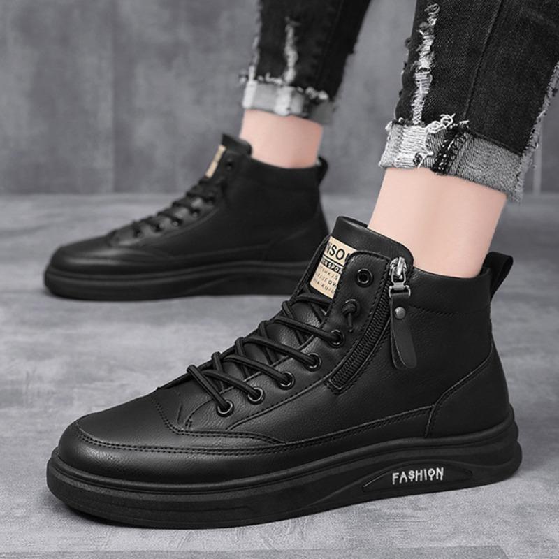 Herren Freizeit Leder Board Schuhe Frühling Herbst Wasserdicht Rutschfest Sneakers Mode Leichtgewicht High Top Flache Schuhe Tenis Masculina