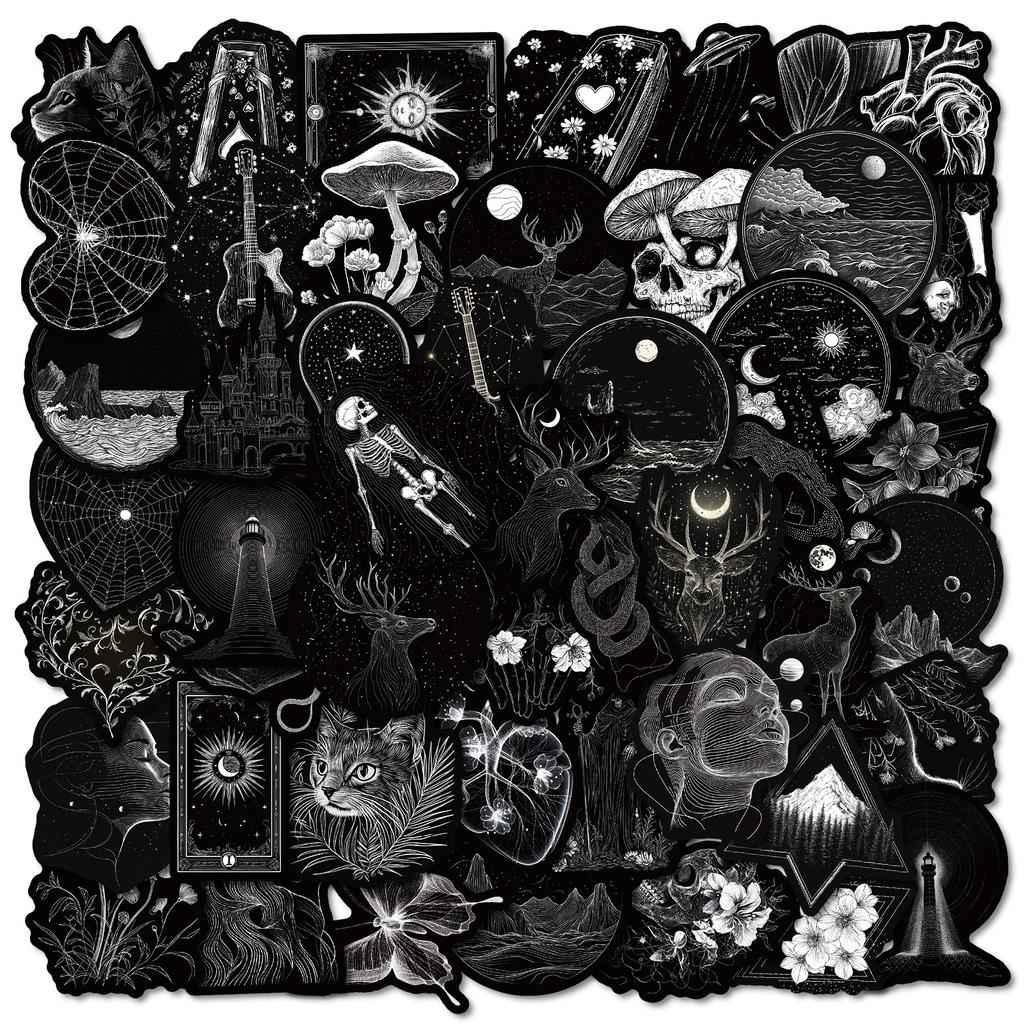 50 Cool Black Graffiti Stickers Diy Mobile Phone Case Skateboard Helmet Decorative Stickers