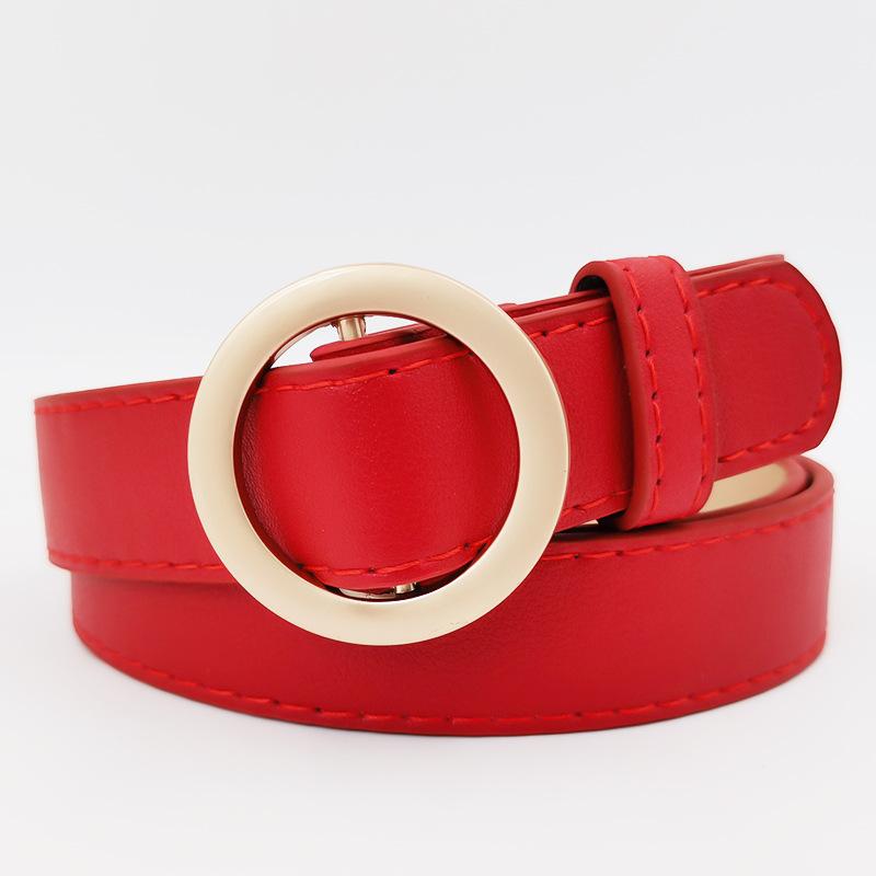 

Инновационный женский ремень из искусственной кожи с круглой пряжкой без отверстий, студенческий универсальный ремень для джинсов и юбок 105cm