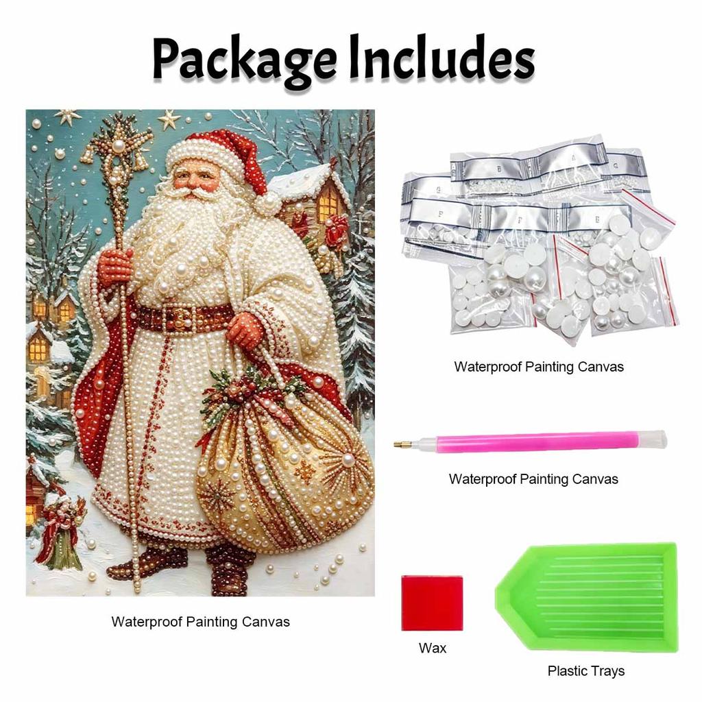 Christmas Santa Claus Pearl Painting with Frame 3D Sparkling Canvas Art Relaxing Craft for Bedroom Wall Decor and Holiday Gift