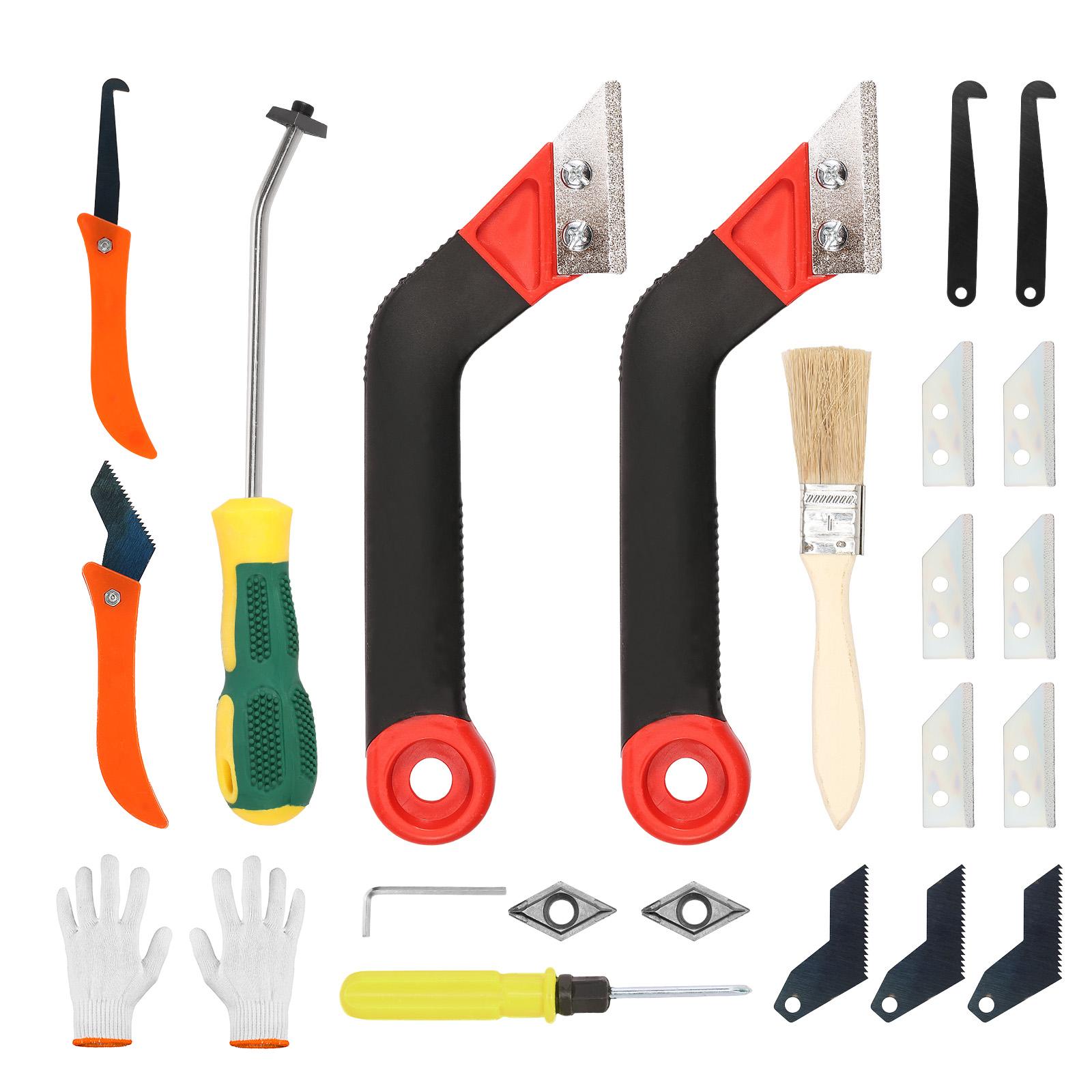 

Набор из 22 предметов для удаления затирки Эффективный очиститель затирки для плитки с крюковым ножом, зубчатым ножом и лезвиями для очистки напольной плитки