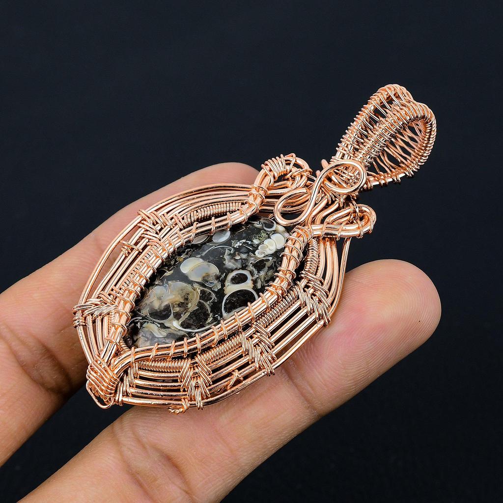 Turitella Fossil Pendant, Handmade Gemstone Pendant, 999 Copper Wire Wrapped Pendant Antique Jewelry, For Engagement Gift