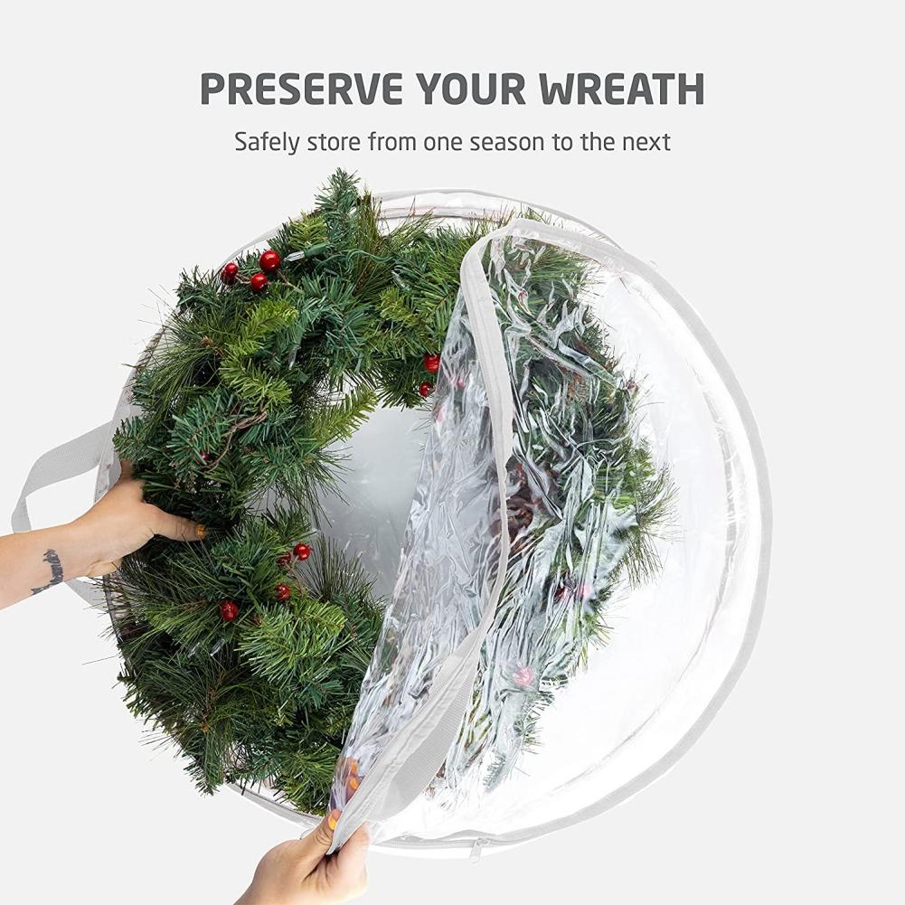 Weihnachts-Kranzbeutel, transparent, Weihnachtskranz-Aufbewahrungsbehälter, Kranzbeutel mit zwei Reißverschlüssen und Griffen