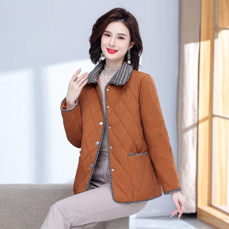 Plaid Contrast Button Long Sleeve Cardigan Pocket Women's Autumn and Winter Lapel Jacket Fashionable Casual Top