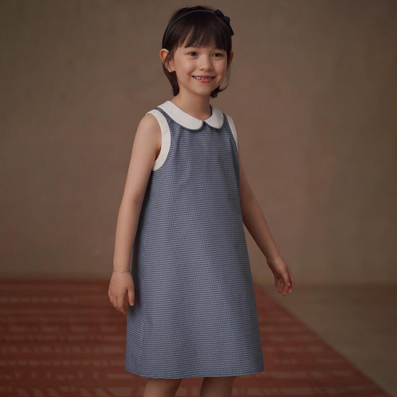 Hacikis Kids Retro Plaid Sleeveless Mid-Length Dress 140