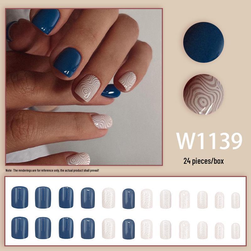 Elegant Ocean Blue and White Striped European Style Square Fake Nail Art Stickers