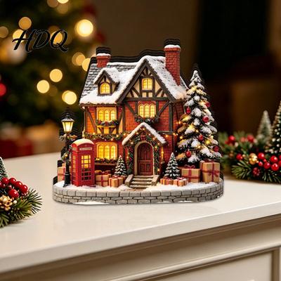 DIY Craft Ornaments Christmas Glowing House Ornament LED Wooden Tabletop Decor for Ornament Holiday Village Display Light Up Party Supplies