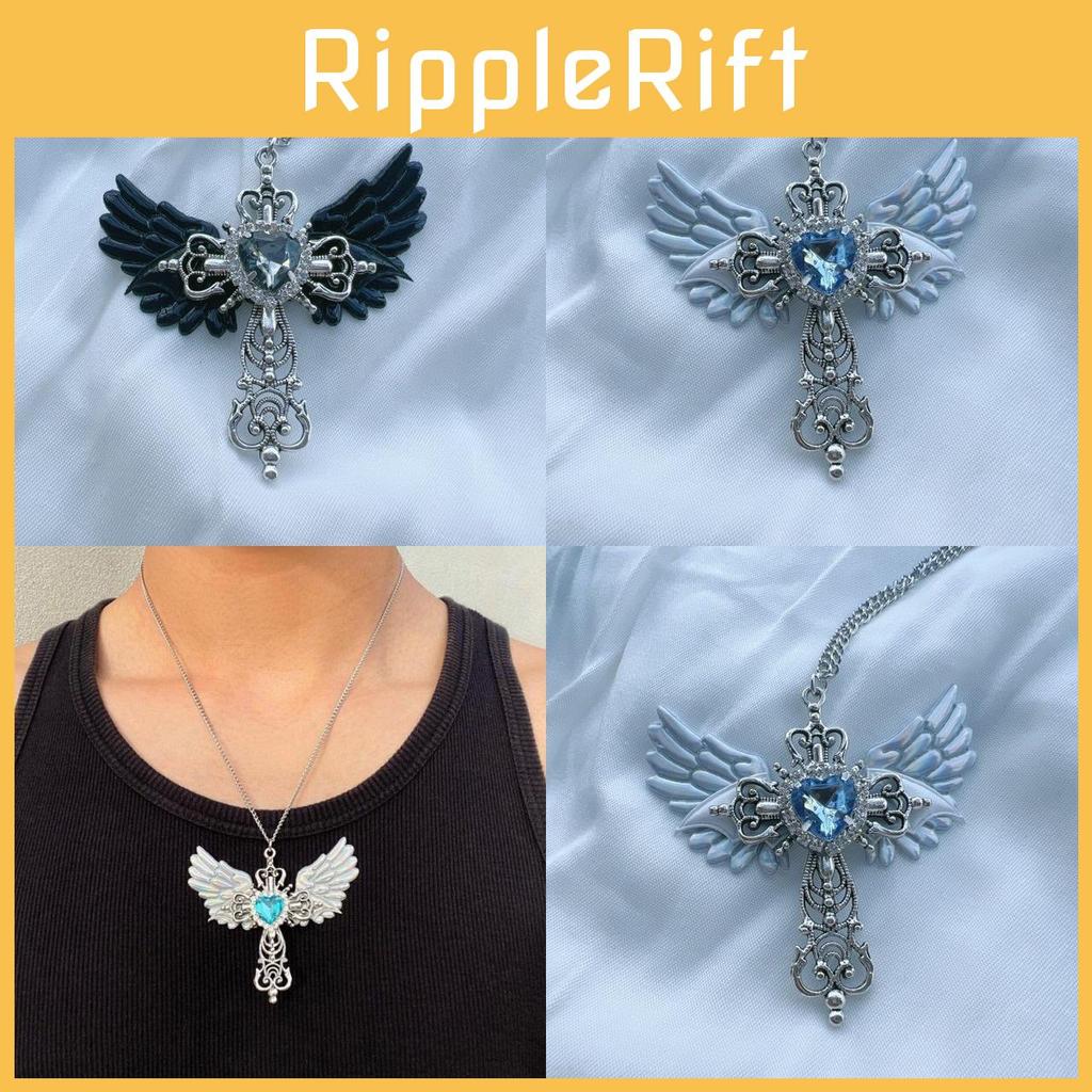 Gothic Y2k Elegant Cross Necklace With Olink Chain And Unique Angel Wing Design