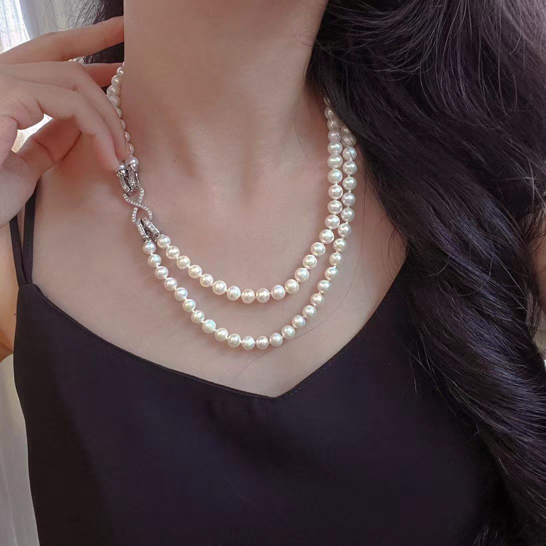 

Retro New Double-Layer Multi-Wear Natural Freshwater Pearl Necklace Can Be Split Women S Sweater Chain Premium