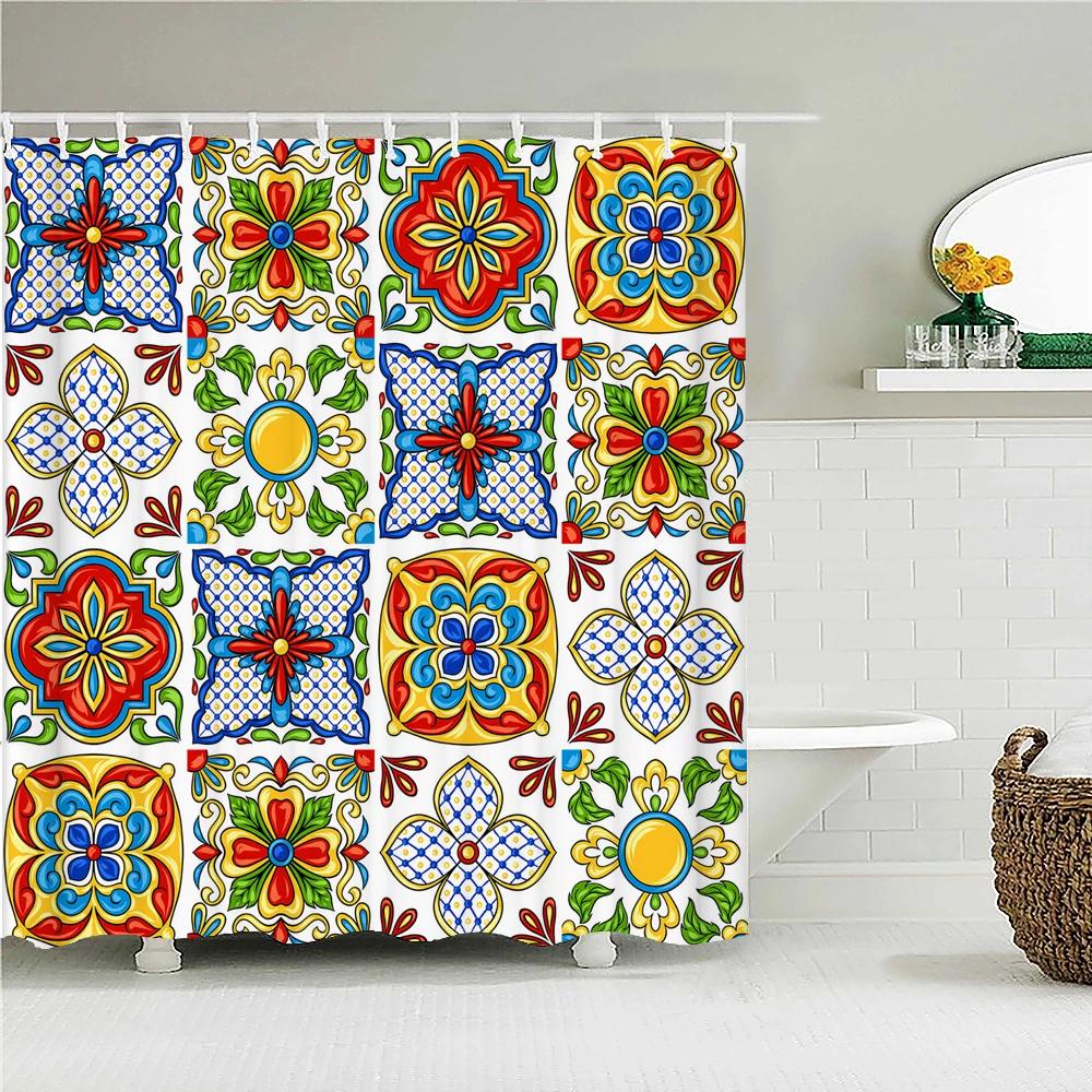 Bohemian 3d Bathroom Curtains Indian Boho Shower Curtains Waterproof Fabric With 12 Hooks Home Decor Washable Bath Screen