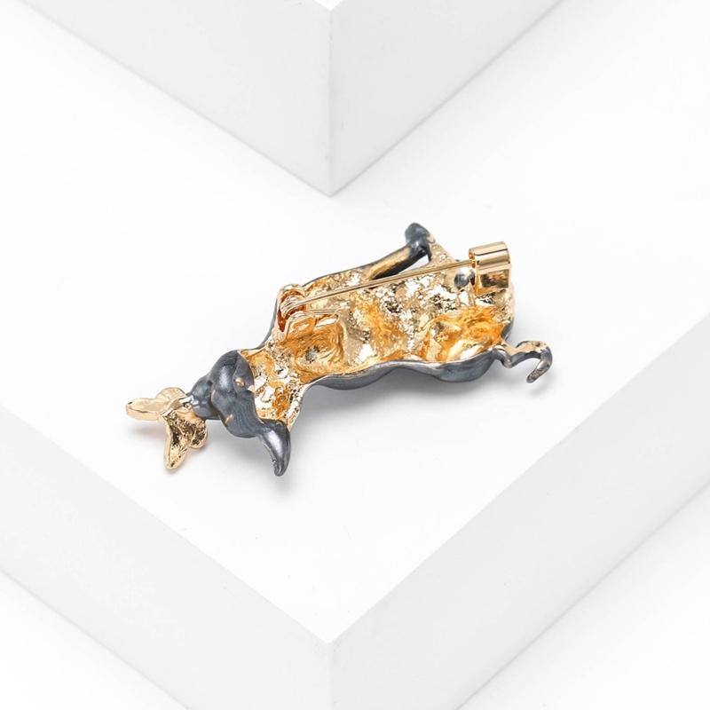 Playful Puppy Animal Pin Secure Clip Design Dog And Butterfly Brooch Fashion Accessory Everyday Wear