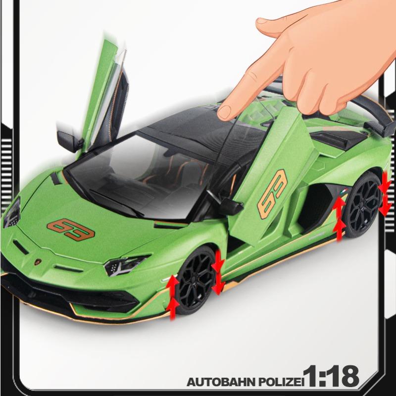 1/18 Lamborghinis Aventador SVJ63 Alloy Toy Car Model Wheel Steering Sound and Light Children's Toy Collectibles Birthday Gift