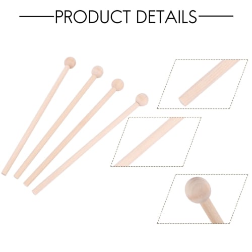 Ahvqevn 2 Pairs Wooden Mallets, Percussion Sticks and Hammers for Energy Chimes, Xylophones, Wood Blocks, Chimes, Bells, and Bells