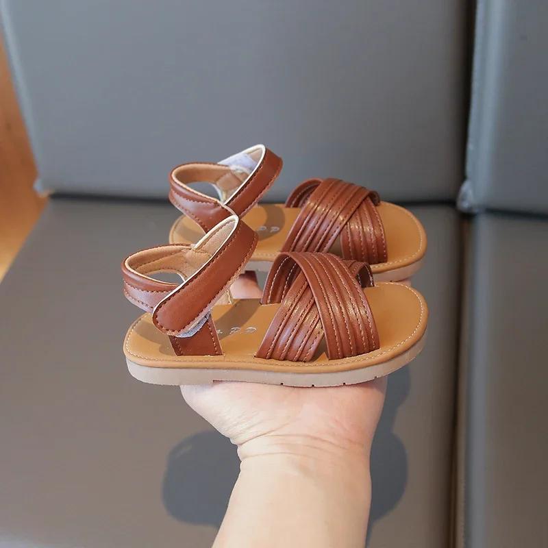 Summer Kids Open-toe Sandals for Girls Anti-slippery Sole Toddler Beach Shoes Retro Striped Boho Girls Garden Shoes Daily Wear
