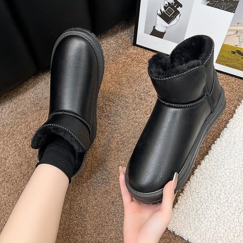 Snow boots women's new winter fur integrated thick-soled piled thickened leather cotton shoes large size warm boots women
